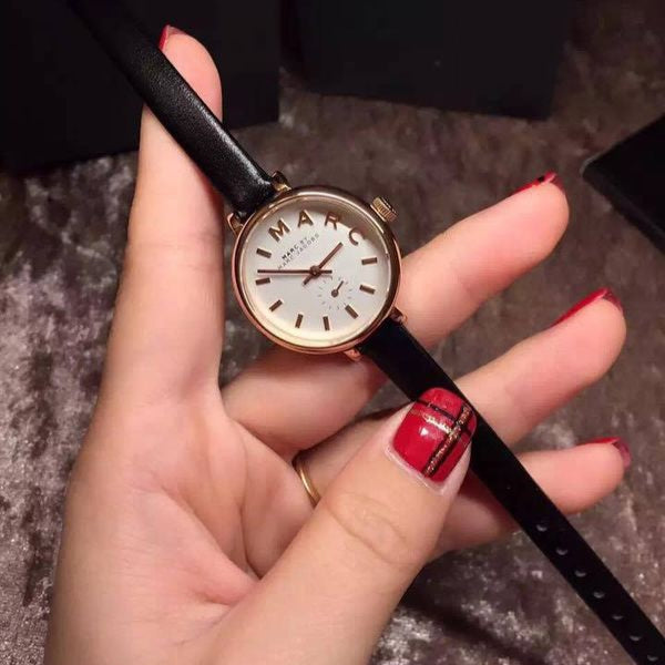 Marc Jacobs Sally White Dial Black Leather Strap Watch for Women - MBM1352 Buy Now By Marc Jacobs
