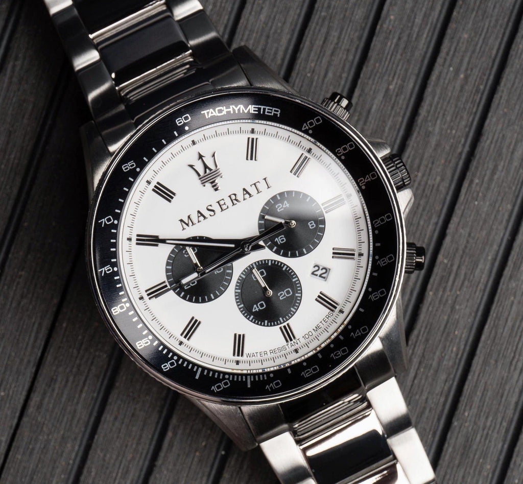 Maserati SFIDA Chronograph White Dial Silver Steel Strap Watch For Men - R8873640003 Buy Now By Maserati