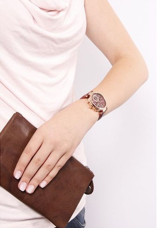 Michael Kors Sawyer Maroon Dial Maroon Leather Strap Watch for Women - MK2426 Buy Now By Michael Kors