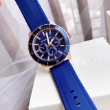Michael Kors Cunningham Multifunction Blue Dial Blue Rubber Strap Watch For Men - MK7163 Buy Now By Michael Kors
