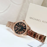 Michael Kors Kacie Three Hand Black Dial Rose Gold Steel Strap Watch for Women - MK6930 Buy Now By Michael Kors