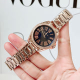 Michael Kors Kacie Three Hand Black Dial Rose Gold Steel Strap Watch for Women - MK6930 Buy Now By Michael Kors