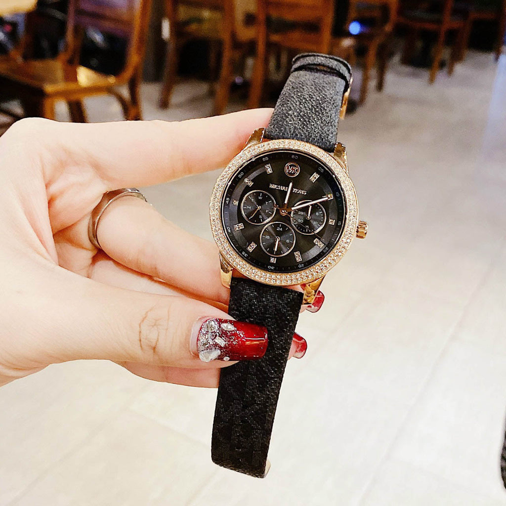 Michael Kors Tibby Multifunction Black Dial Black Leather Strap Watch For Women - MK6968 Buy Now By Michael Kors