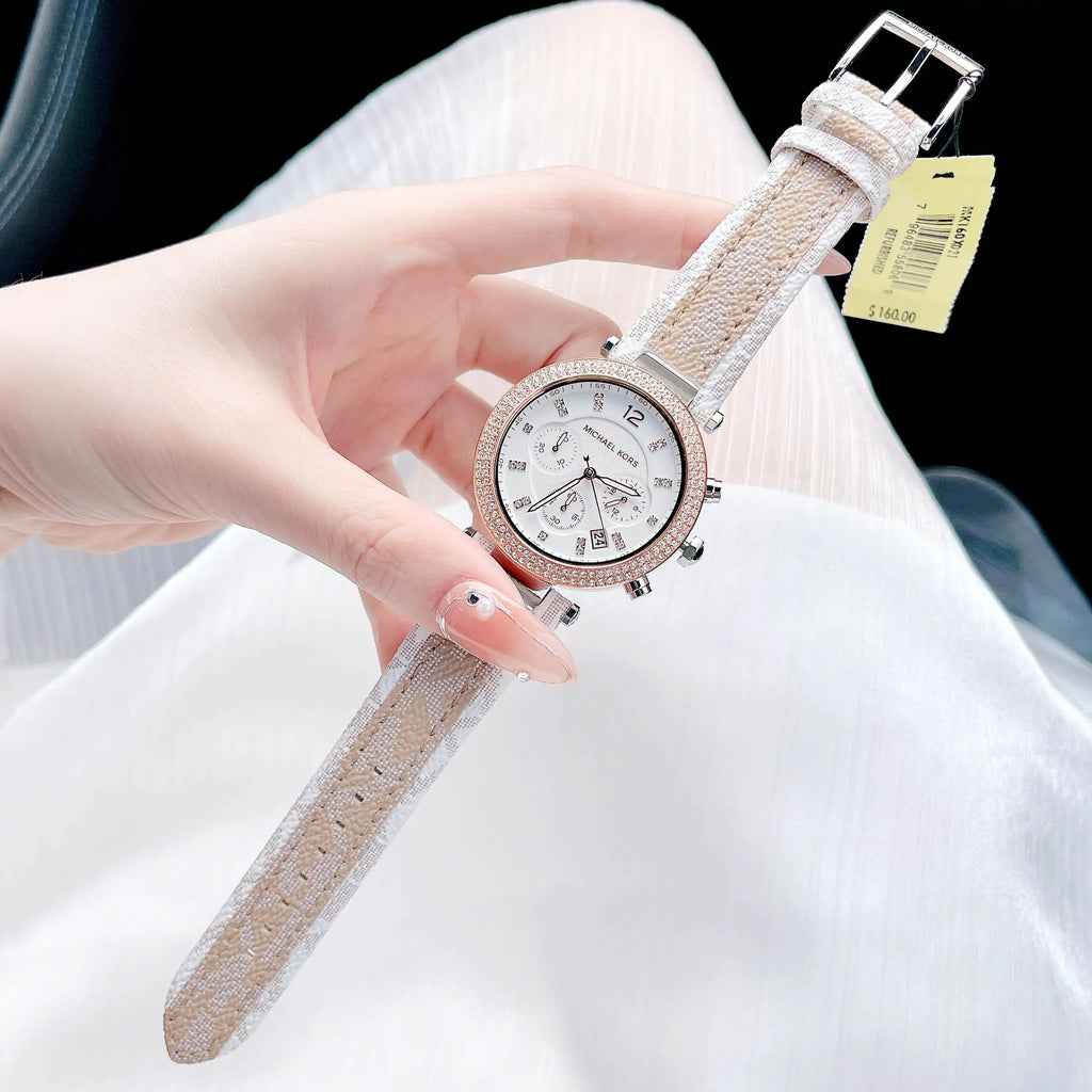 Michael Kors Parker Chronograph White Dial Two Tone Leather Strap Watch For Women - MK6950 Buy Now By Michael Kors