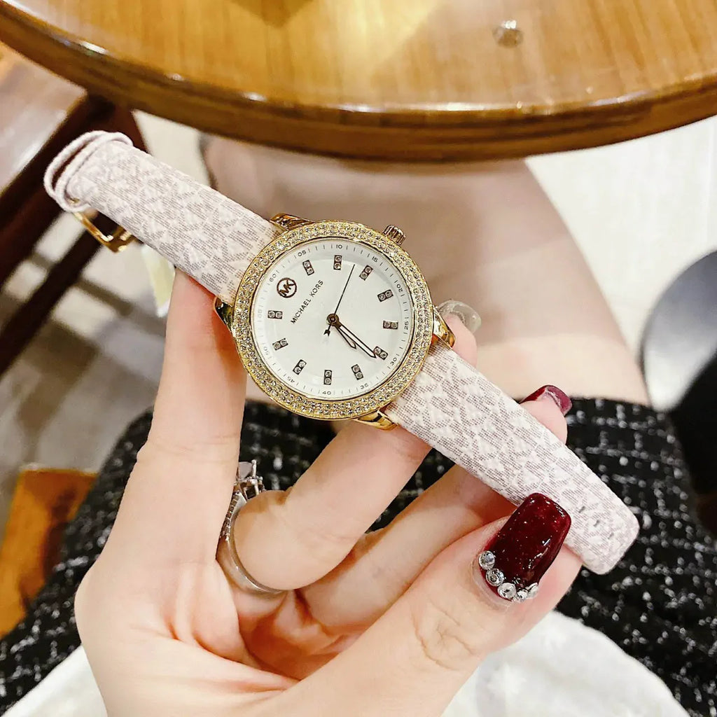 Michael Kors Tibby Analog Silver Dial White Leather Strap Watch for Women - MK1049 Buy Now By Michael Kors