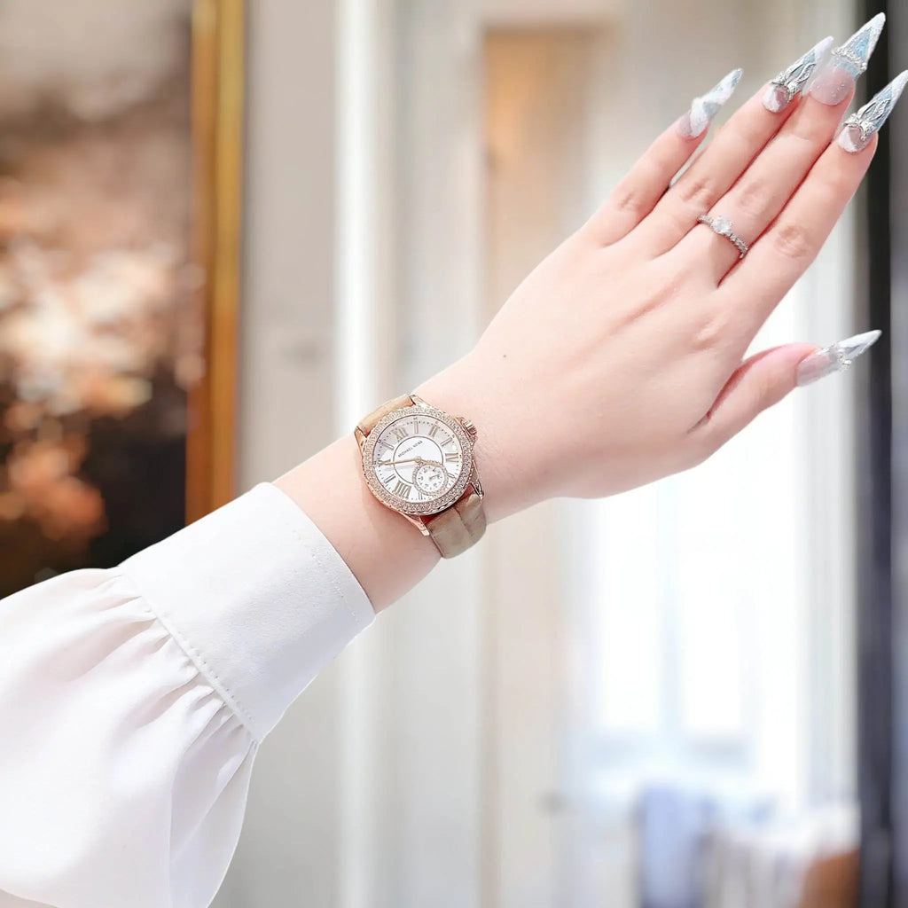 Michael Kors Mini Everest Crystals White Dial Brown Leather Strap Watch for Women - MK4719 Buy Now By Michael Kors