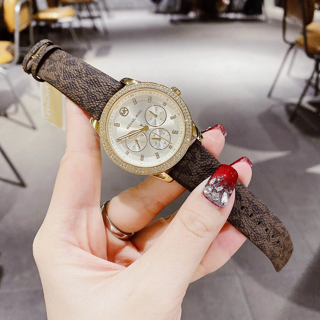 Michael Kors Tibby Multifunction Gold Dial Brown Leather Strap Watch For Women - MK6966 Buy Now By Michael Kors