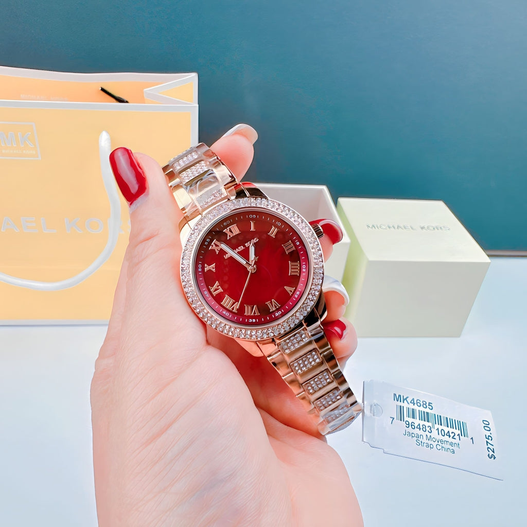 Michael Kors Tibby Multifunction Crystals Maroon Dial Rose Gold Steel Strap Watch for Women - MK4685 Buy Now By Michael Kors