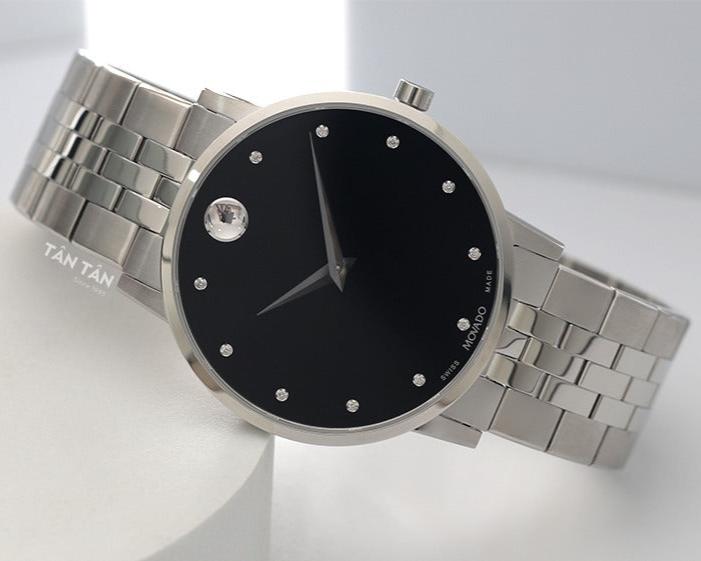Movado Museum Classic Diamonds Black Dial Silver Steel Strap Watch for Men - 0607201 Buy Now By Movado