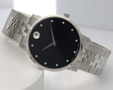 Movado Museum Classic Diamonds Black Dial Silver Steel Strap Watch for Men - 0607201 Buy Now By Movado
