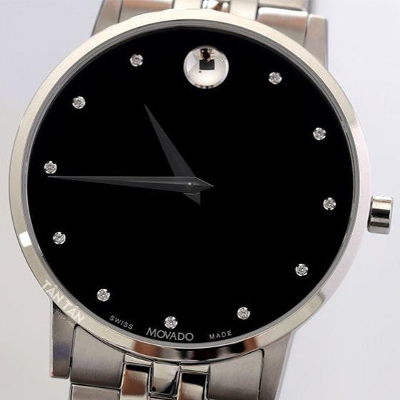 Movado Museum Classic Diamonds Black Dial Silver Steel Strap Watch for Men - 0607201 Buy Now By Movado