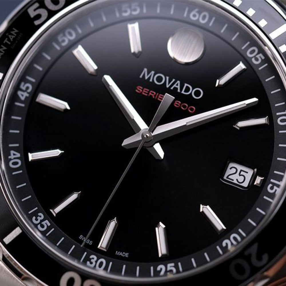 Movado Series 800 Black Dial Silver Steel Strap Watch For Men - 2600135 Buy Now By Movado