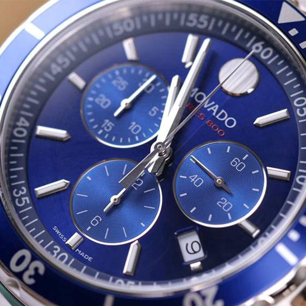 Movado Series 800 Chronograph Blue Dial Silver Steel Strap Watch For Men - 2600141 Buy Now By Movado