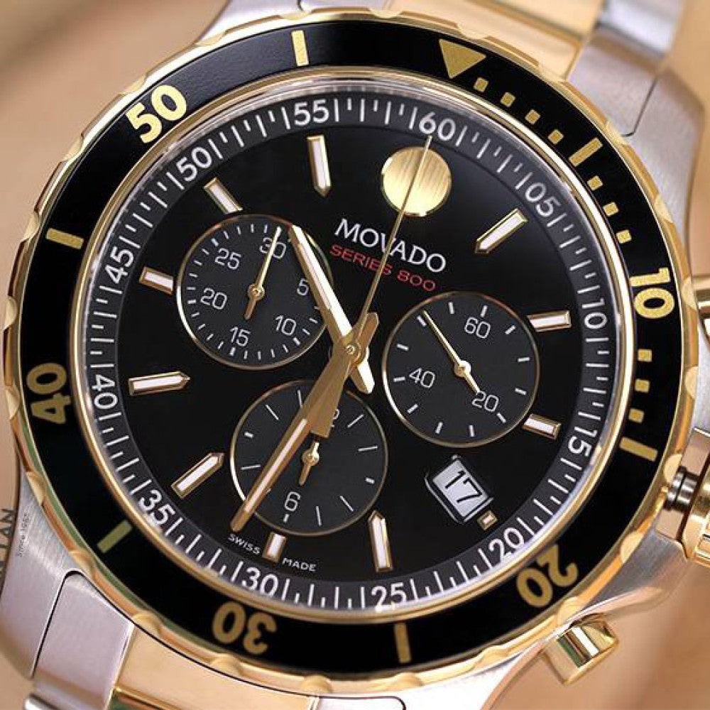 Movado Series 800 Chronograph Black Dial Two Tone Steel Strap Watch For Men - 2600146 Buy Now By Movado
