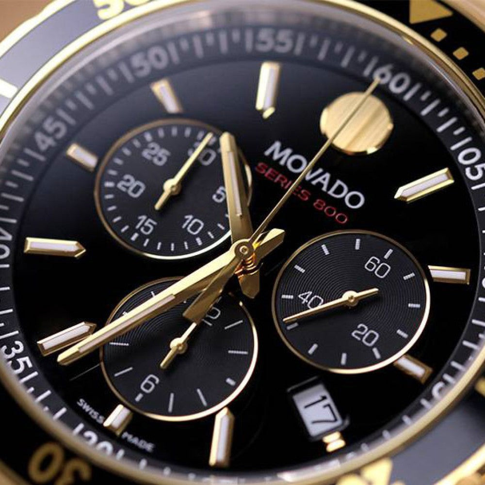 Movado Series 800 Chronograph Black Dial Two Tone Steel Strap Watch For Men - 2600146 Buy Now By Movado