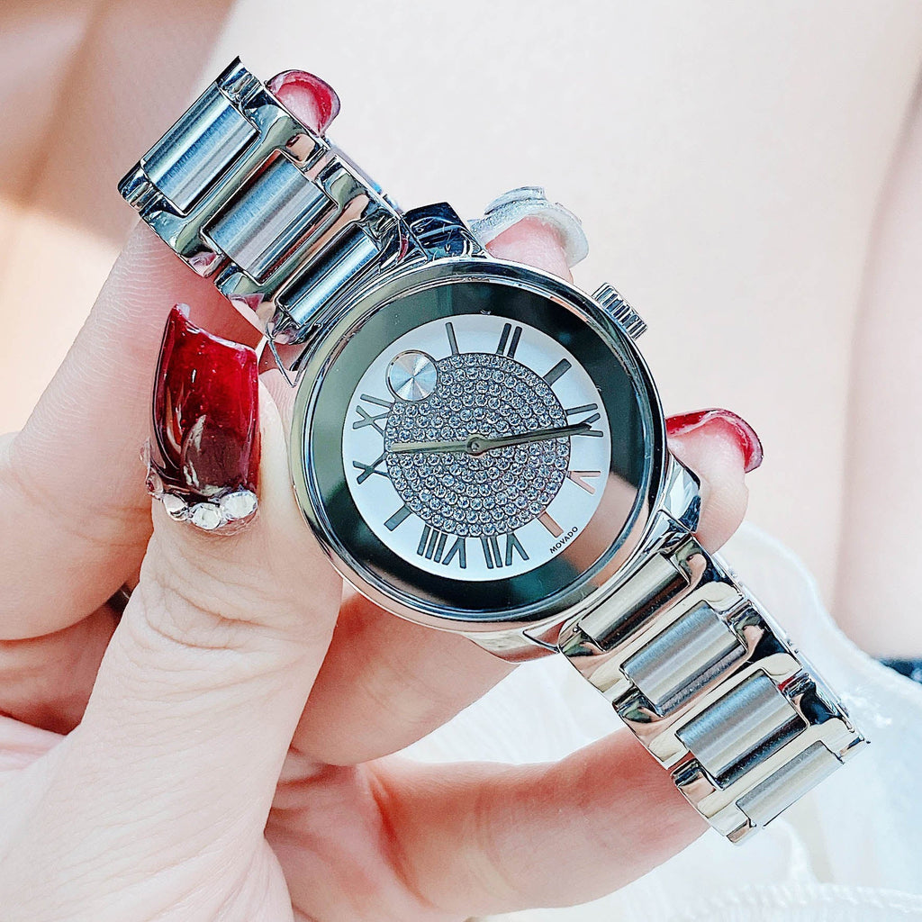 Movado Bold Crystal Pave Silver Dial Silver Steel Strap Watch for Women - 3600254 Buy Now By Movado