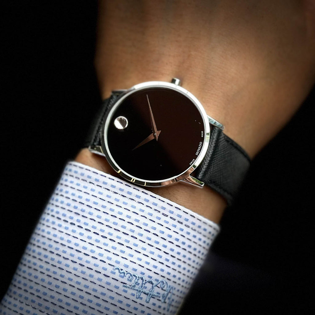 Movado Museum Classic Black Dial Black Leather Strap Watch for Men - 0607194 Buy Now By Movado