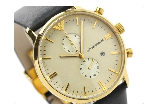 Emporio Armani Gianni Beige Dial Grey Leather Strap Watch For Men - AR0386 Buy Now By Emporio Armani