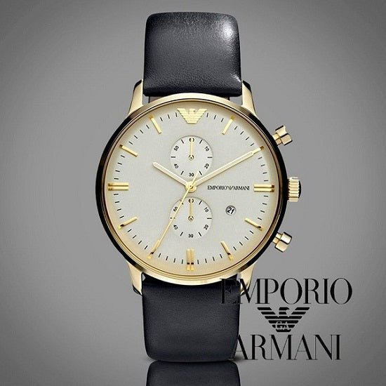 Emporio Armani Gianni Beige Dial Grey Leather Strap Watch For Men - AR0386 Buy Now By Emporio Armani