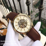 Fossil Flynn Mechanical Skeleton Beige Dial Brown Leather Strap Watch for Men - BQ2215 Buy Now By Fossil