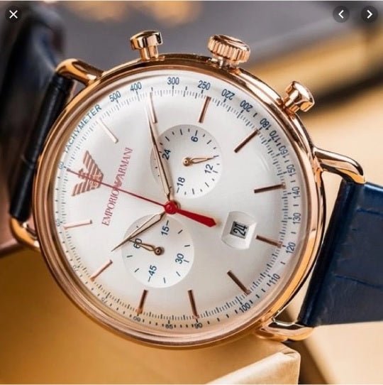 Emporio Armani Aviator Silver Dial Blue Leather Strap Watch For Men - AR11123 Buy Now By Emporio Armani