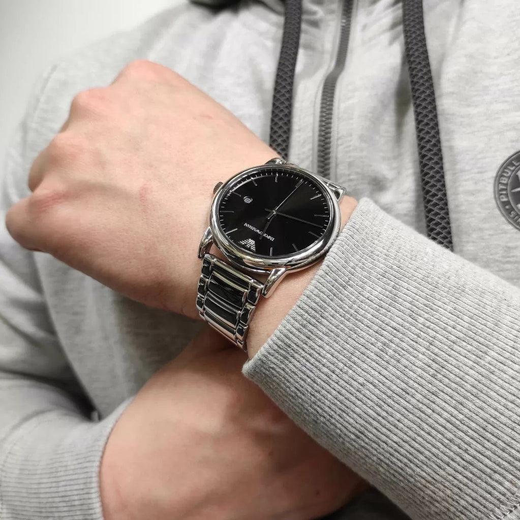 Emporio Armani Luigi Quartz Black Dial Silver Steel Strap Watch For Men - AR2499 Buy Now By Emporio Armani