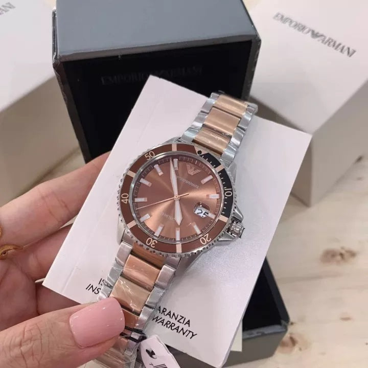 Emporio Armani Diver Quartz Brown Dial Two Tone Steel Strap Watch For Men - AR11340 Buy Now By Emporio Armani