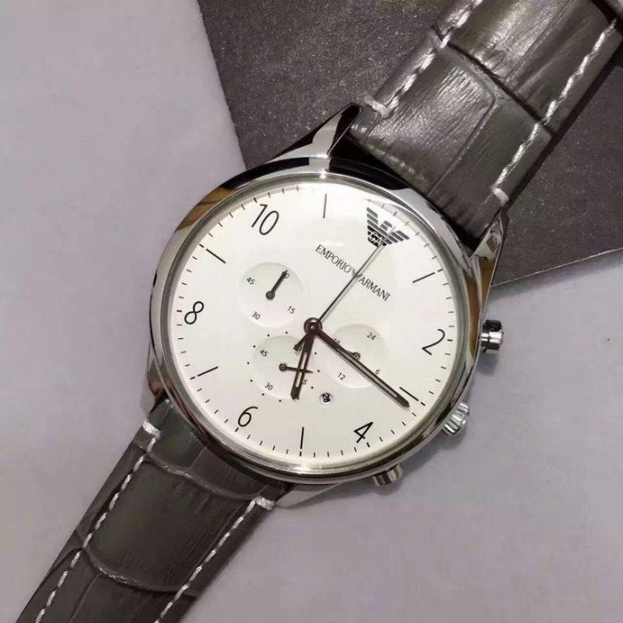 Emporio Armani Classic Chronograph Silver Dial Grey Leather Strap Watch For Men - AR1861 Buy Now By Emporio Armani