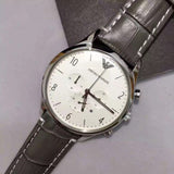 Emporio Armani Classic Chronograph Silver Dial Grey Leather Strap Watch For Men - AR1861 Buy Now By Emporio Armani