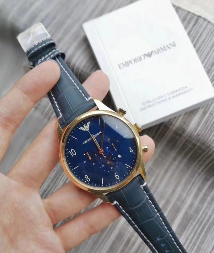 Emporio Armani Chronograph Midnight Blue Dial Blue Leather Strap Watch For Men - AR1862 Buy Now By Emporio Armani
