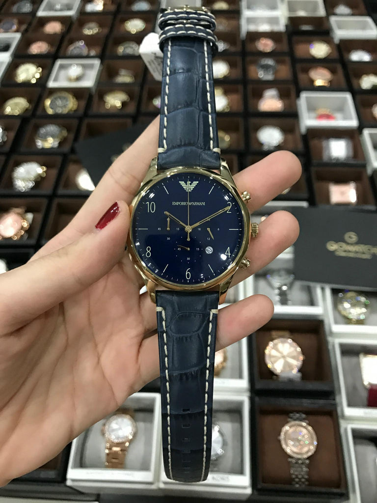 Emporio Armani Chronograph Midnight Blue Dial Blue Leather Strap Watch For Men - AR1862 Buy Now By Emporio Armani