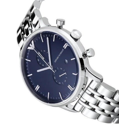 Emporio Armani Gianni Chronograph Blue Dial Silver Steel Strap Watch For Men - AR1648 Buy Now By Emporio Armani