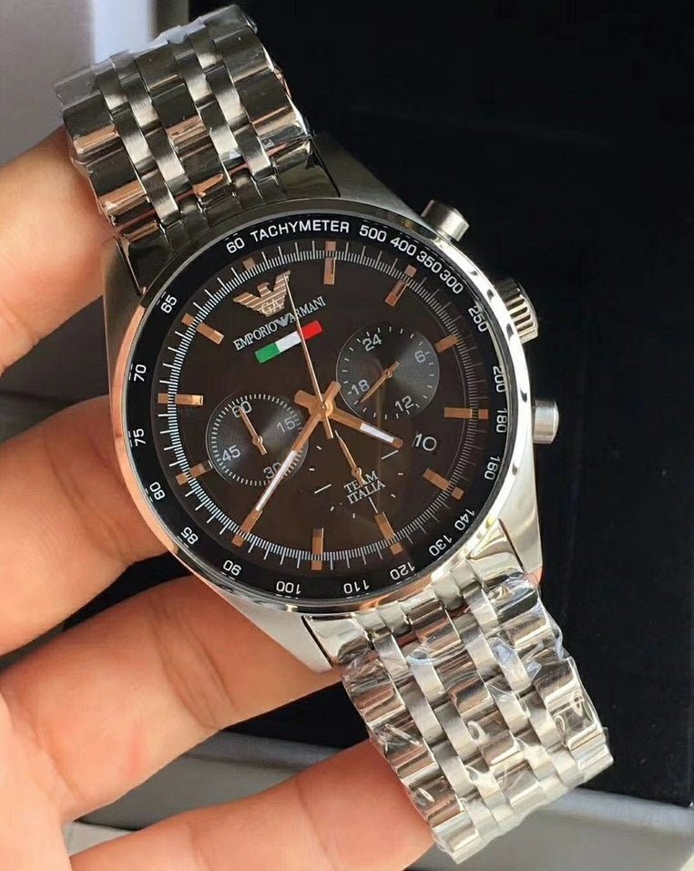 Emporio Armani Team Italia Chronograph Black Dial Silver Steel Strap Watch For Men - AR5983 Buy Now By Emporio Armani