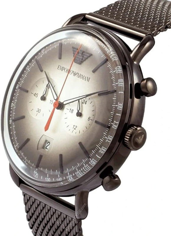 Emporio Armani Aviator Chronograph Grey Dial Brown Mesh Bracelet Watch For Men - AR11169 Buy Now By Emporio Armani