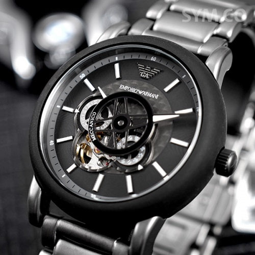 Emporio Armani Meccanico Automatic Black Dial Black Steel Strap Watch For Men - AR60010 Buy Now By Emporio Armani