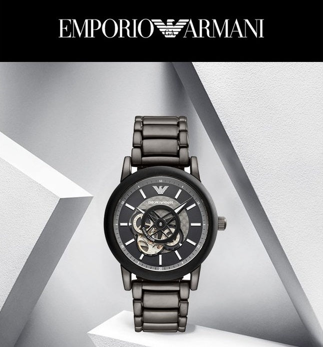 Emporio Armani Meccanico Automatic Black Dial Black Steel Strap Watch For Men - AR60010 Buy Now By Emporio Armani
