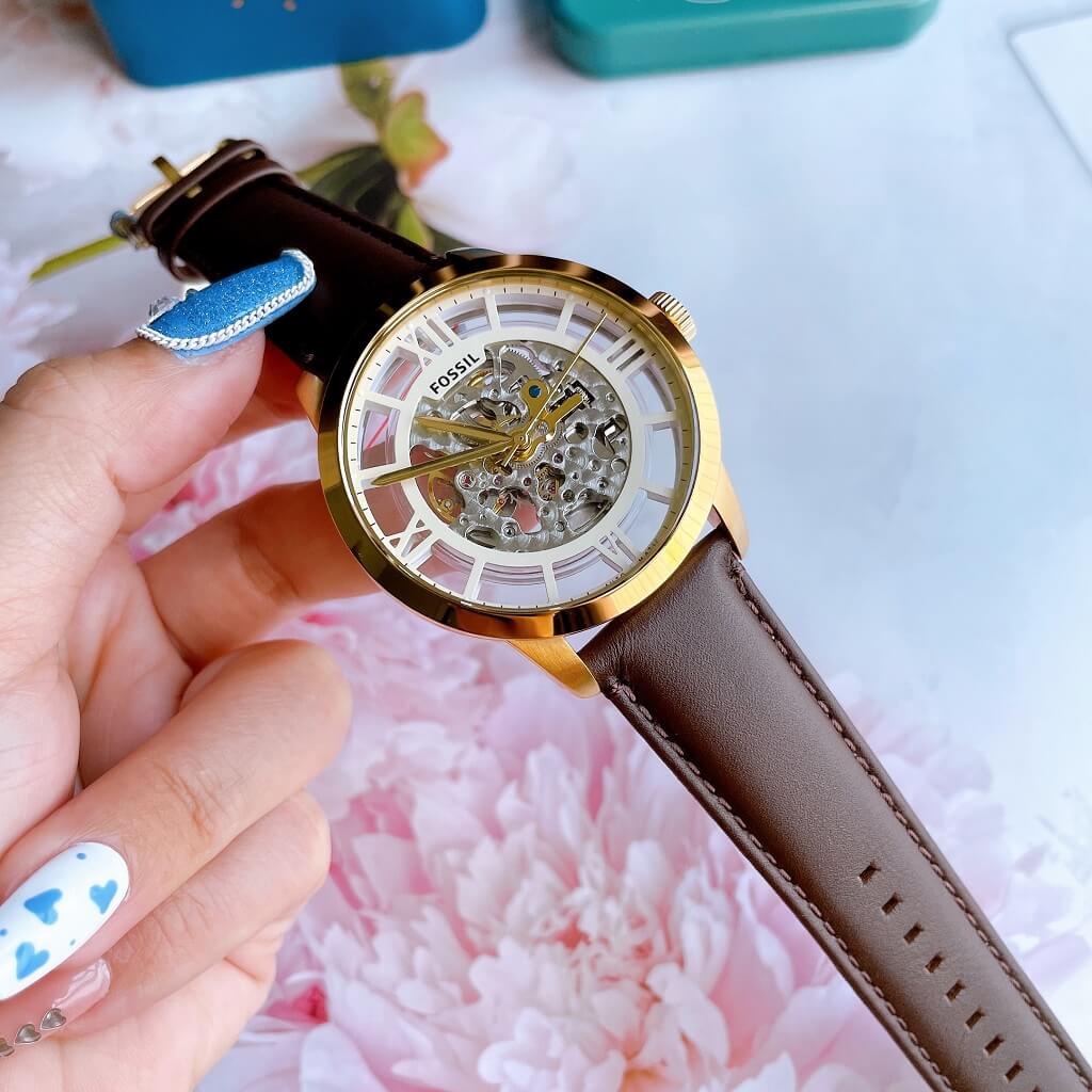 Fossil Townsman Automatic Skeleton Gold Dial Brown Leather Strap Watch for Men - ME3043 Buy Now By Fossil