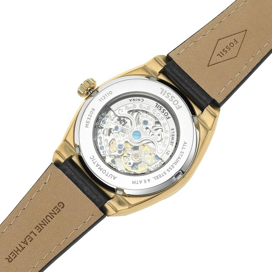 Fossil Everett Automatic Skeleton Black Dial Black Leather Strap Watch for Men - ME3208 Buy Now By Fossil