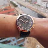 Fossil Grant Chronograph Grey Dial Black Leather Strap Watch for Men - FS5085 Buy Now By Fossil