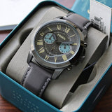 Fossil Grant Chronograph Gunmetal Grey Dial Grey Leather Strap Watch for Men - FS5183 Buy Now By Fossil