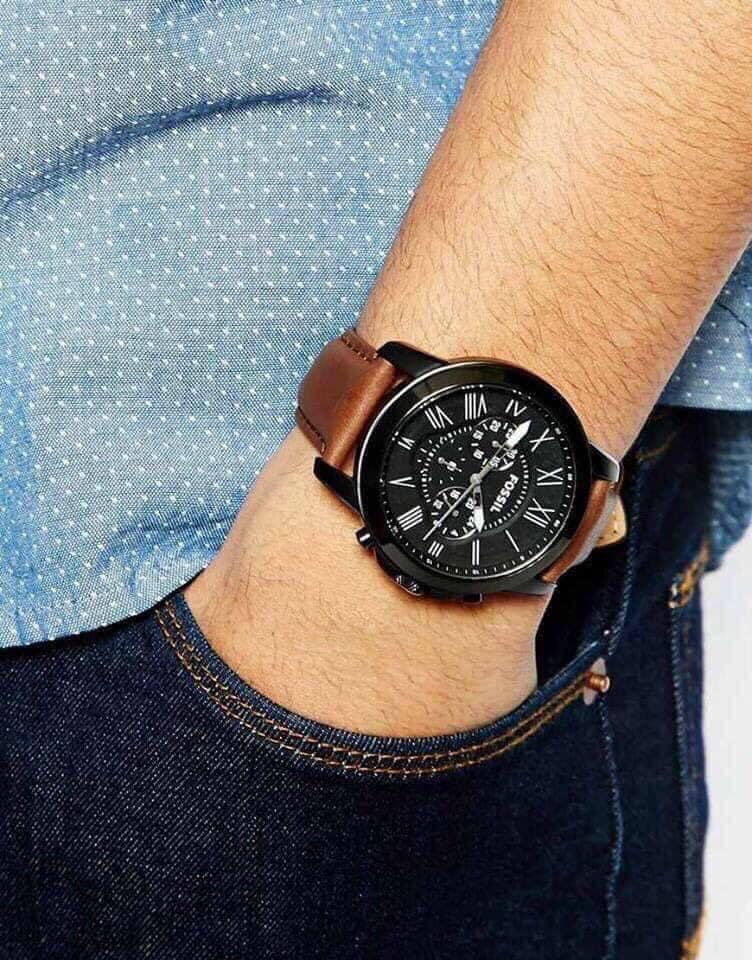 Fossil Grant Chronograph Black Dial Brown Leather Strap Watch for Men - FS5241 Buy Now By Fossil