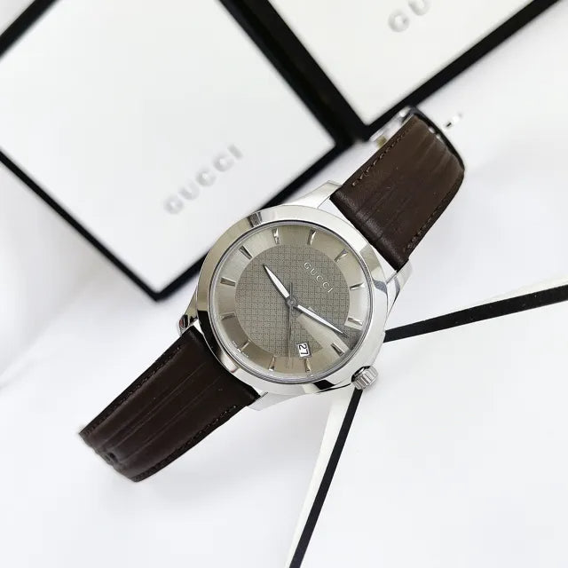 Gucci G Timeless Quartz Brown Dial Brown Rubber Strap Watch For Men - YA126403 Buy Now By Gucci