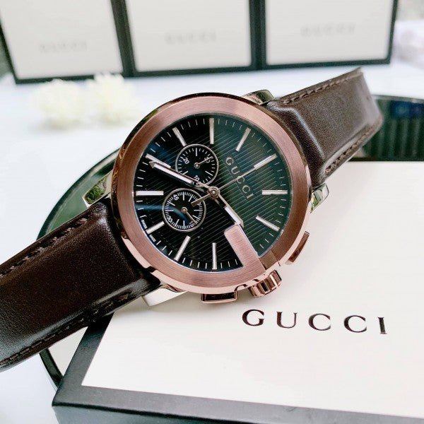 Gucci G Chrono Black Dial Brown Leather Strap Watch For Men - YA101202 Buy Now By Gucci
