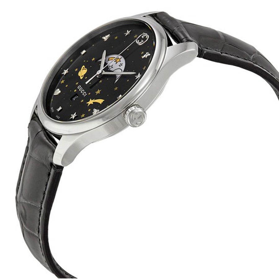 Gucci G-Timeless Moonphase Black Dial Black Leather Strap Watch For Men - YA126327 Buy Now By Gucci