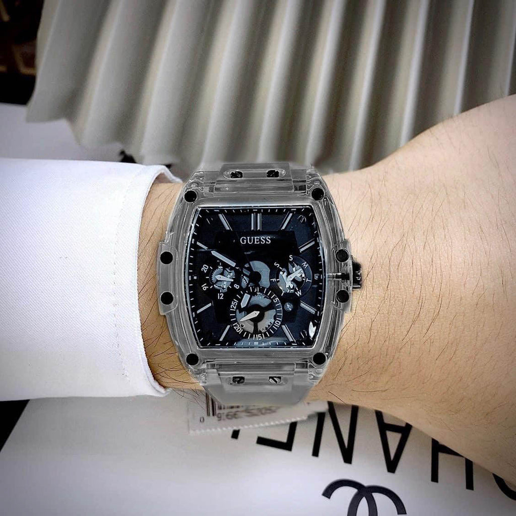 Guess Phoenix Multifunction Black Dial Grey Silicone Strap Watch For Men - GW0203G9 Buy Now By Guess