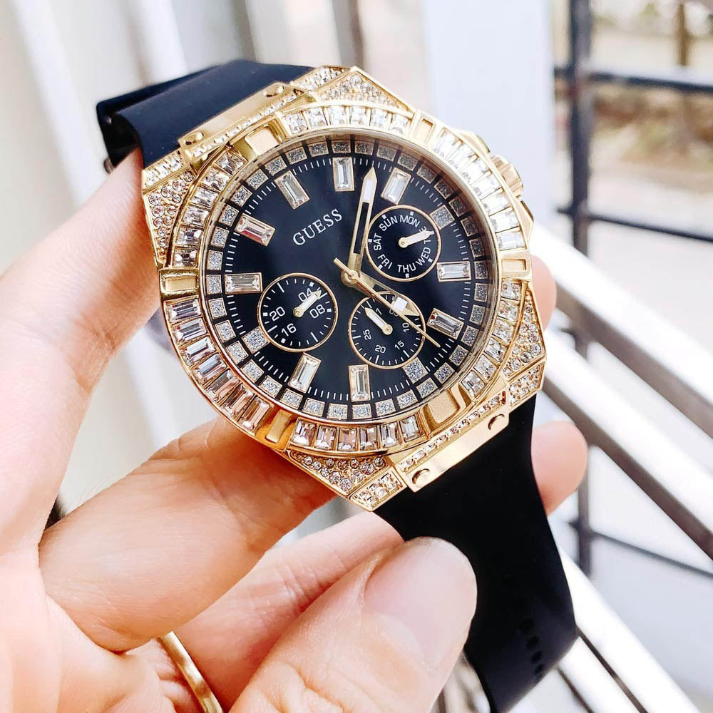 Guess Zeus Chronograph Diamonds Black Dial Black Silicone Strap Watch For Men - GW0208G2 Buy Now By Guess