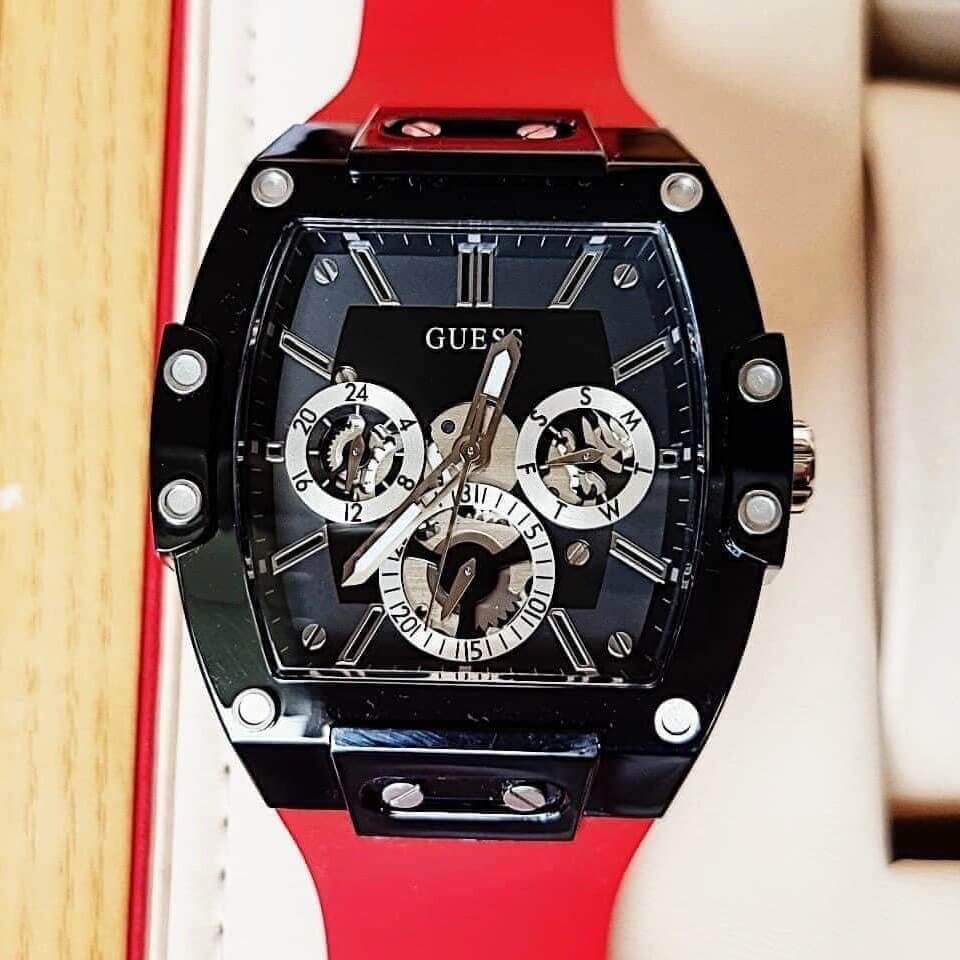 Guess Phoenix Multifunction Black Dial Red Rubber Strap Watch for Men - GW0203G4 Buy Now By Guess