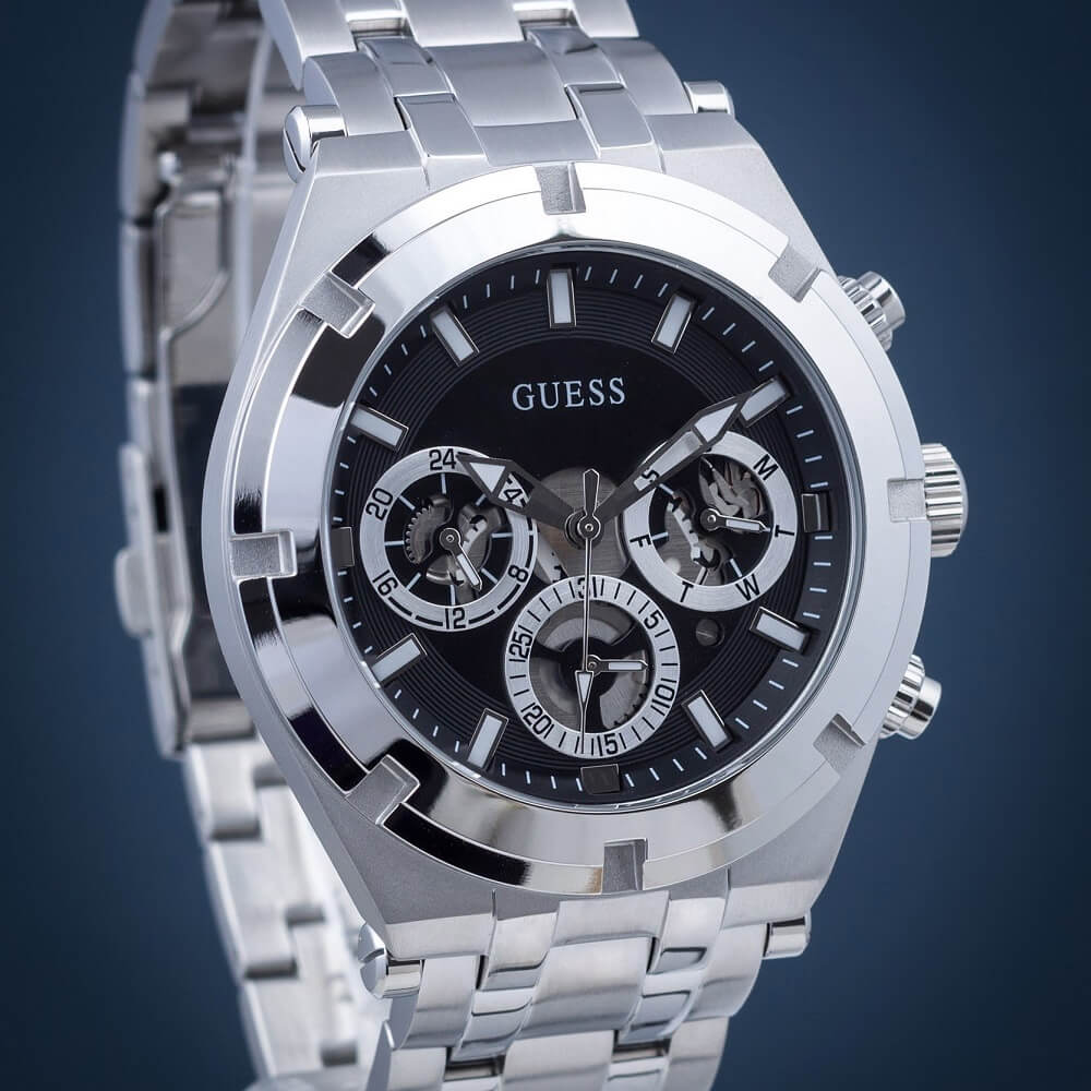 Guess Continental Black Dial Silver Steel Strap Watch for Men - GW0260G1 Buy Now By Guess