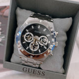 Guess Continental Black Dial Silver Steel Strap Watch for Men - GW0260G1 Buy Now By Guess