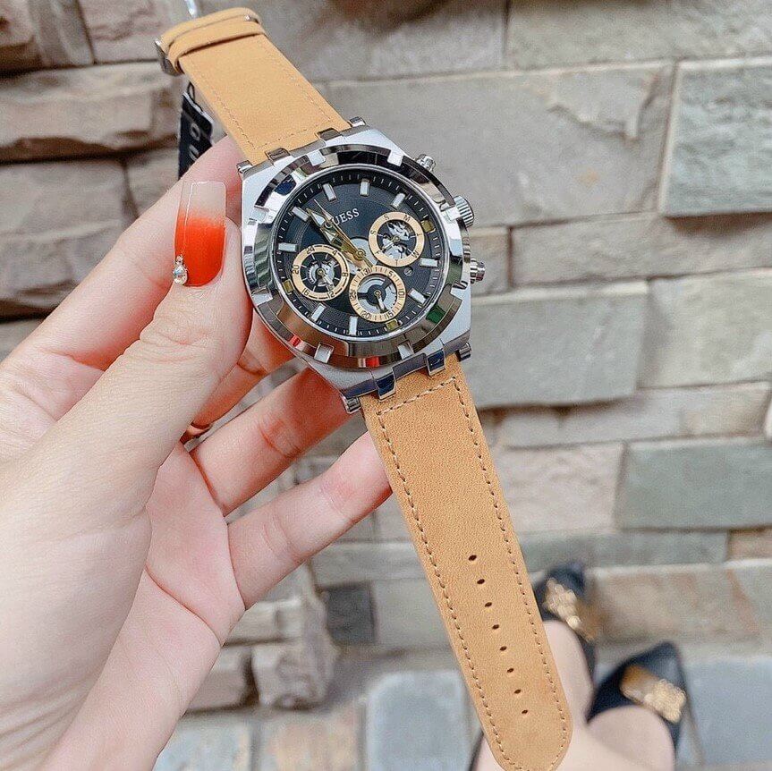 Guess Continental Multifunction Black Dial Brown Leather Strap Watch for Men - GW0262G1 Buy Now By Guess